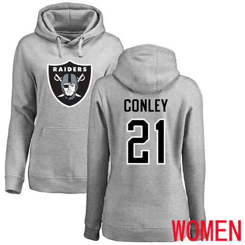 Oakland Raiders Ash Women Gareon Conley Name and Number Logo NFL Football #21 Pullover Hoodie Sweatshirts->women nfl jersey->Women Jersey